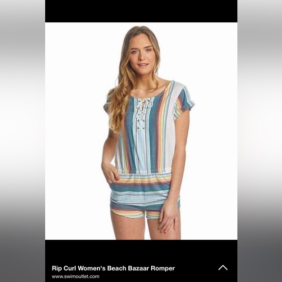 🏄🏽‍♀️ NWT RIP CURL shorts BEACH BAZAAR ROMPER striped lace front swim medium m - Picture 1 of 10